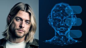 AI portét Kurta Cobaina a chatbot. Zdroj: deepai.org a iStock.com/Ilya Lukichev
