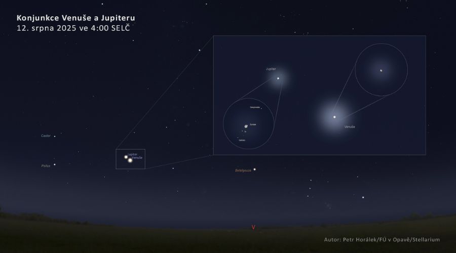 Konjunkcia Venuše a Jupitera v skorých ranných hodinách v utorok 12. augusta 2025. 