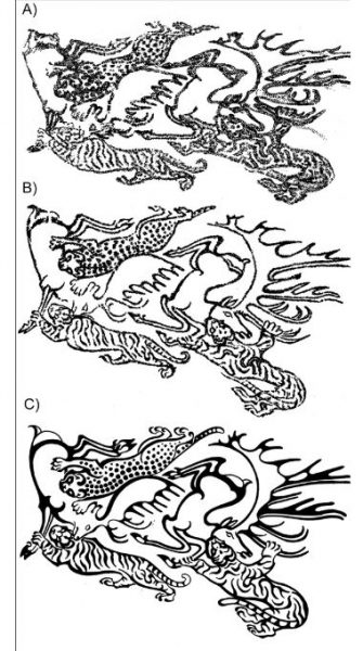 Tetovanie na pravom predlaktí ukazuje levhartov a jeleňa.