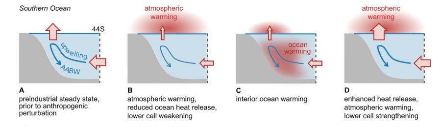 Akumulácia a späťné uvoľňovanie tepla v Južnom oceáne. Zdroj: AGU Advances