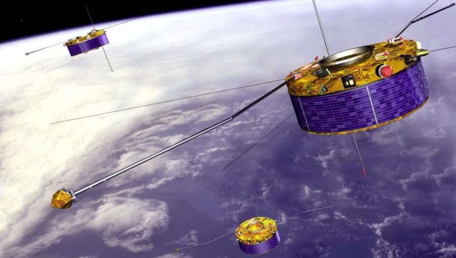 Štyri družice misie Cluster – Rumba, Salsa, Samba a Tango, vypustené do vesmíru v roku 2000. Zdroj: ESA