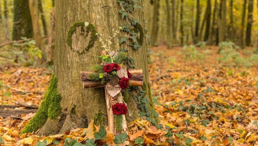 Kríž z prírodných materiálov v lese. Zdroj: iStock/Eisenlohr