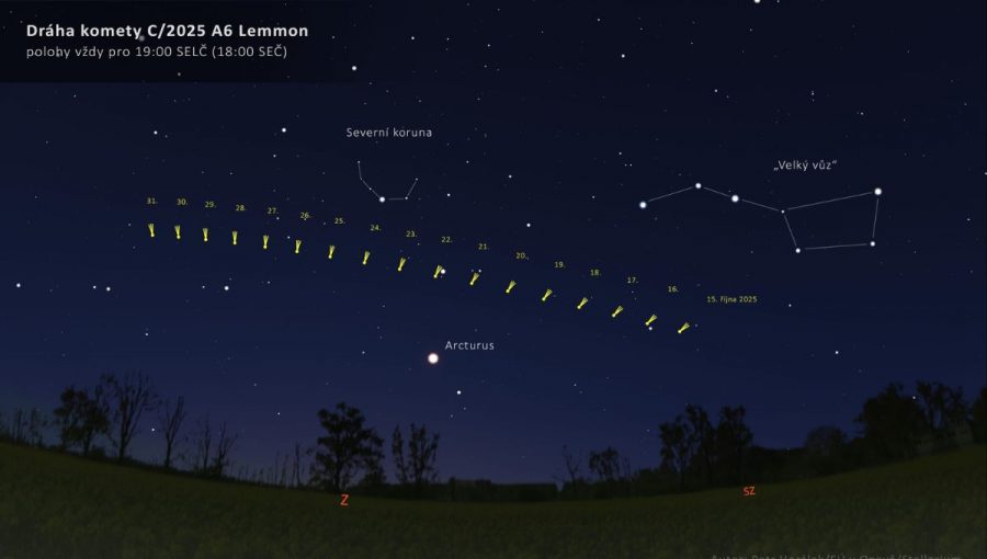 Vyhľadávacia mapa pre kométu C/2025 A6 Lemmon.