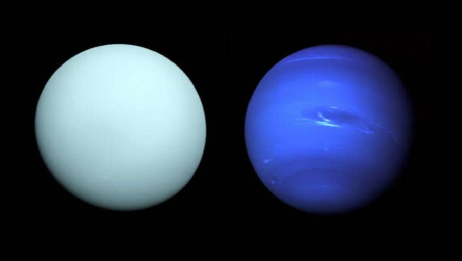 Planéty Urán (vľavo) a Neptún (vpravo) na snímach NASA.
