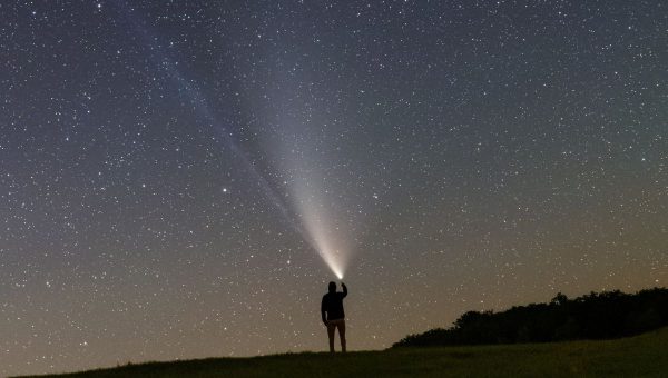 Kométa NEOWISE (výrez fotografie).