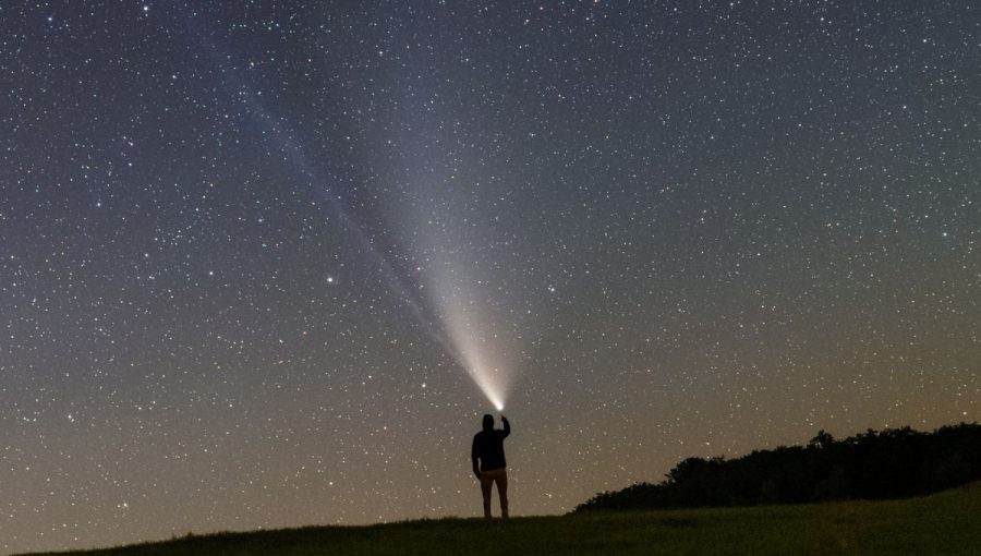 Kométa NEOWISE (výrez fotografie).