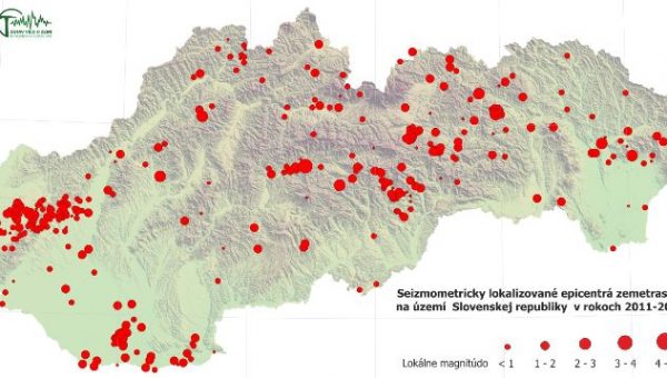 Seizmometricky lokalizované epicentrá zemetrasení na území Slovenskej republiky v rokoch 2011 – 2015