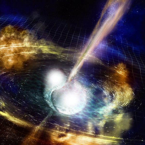 Umelecká predstava splynutia dvoch neutrónových hviezd