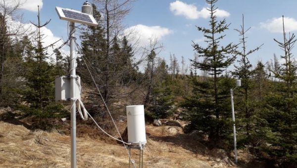 Automatická meteorologická stanica zameraná na sledovanie klímy na pokalamitnej ploche vo Vysokých Tatrách – juh, Rakytovské plieska (1260 m n.m.). Zdroj: NLC