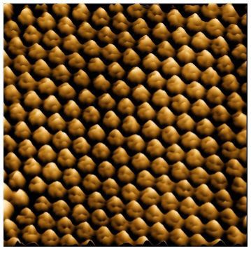 atómy zlata zobrazené pomocou mikroskopu atómových síl (AFM)