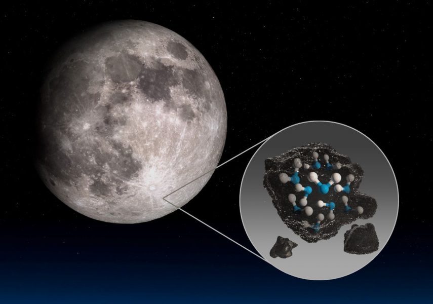 Ilustračný obrázok: Mesiac - štruktúra ukladania vody na Mesiaci. Zdroj: NASA/JPL-Caltech