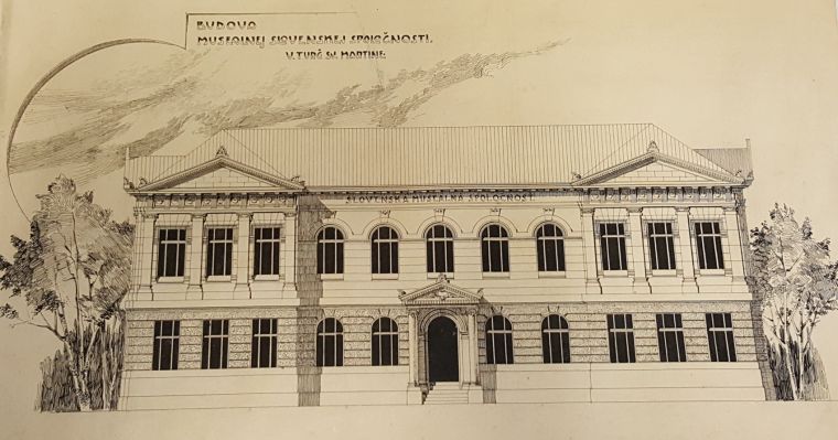 Nákres budovy múzea v Martine od staviteľa a architekta M. M. Harminca