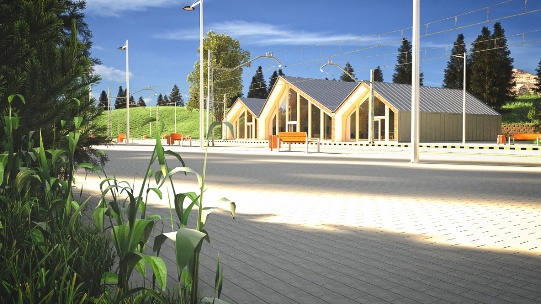 ukážka súťažného projektu / návrh stanice Štrba