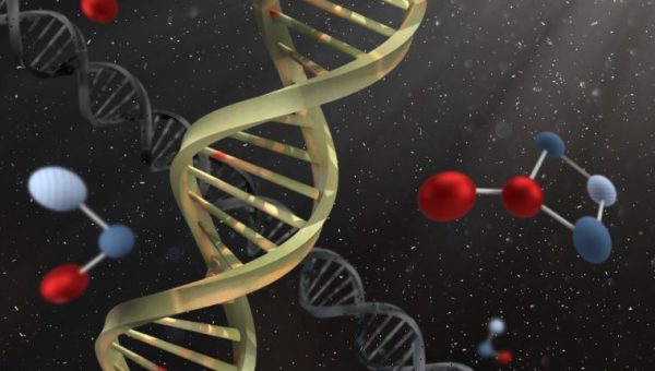 Ilustračný obrázok: DNA, chemická mriežka, vesmír. Zdroj: Pixabay.com