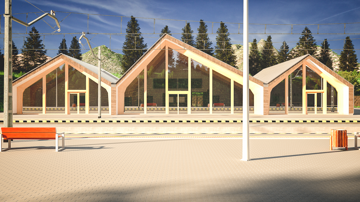 ukážka súťažného projektu / návrh stanice Štrba