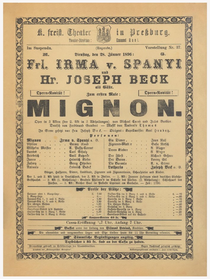divadelný plagát k opere Mignon
