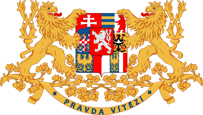 znak prvej česko-slovenskej republiky; zdroj: https://sk.wikipedia.org/wiki/Prvá_česko-slovenská_republika#/media/File:Greater_coat_of_arms_of_Czechoslovakia_(1918-1938_and_1945-1961).svg 