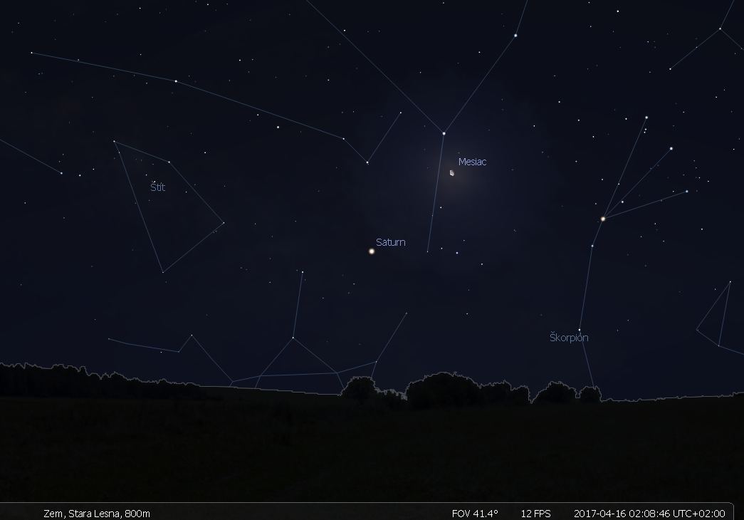 Obr. 3: Veľkonočnú oblohu obohatí planéta Saturn pred druhou hodinou rannou.