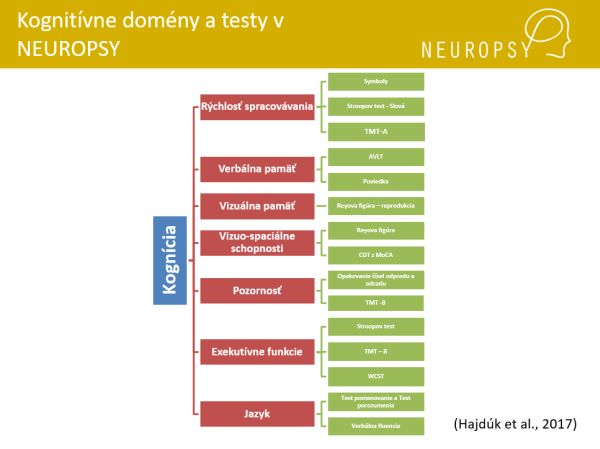Kognitívne domény a testy v NEUROPSY
