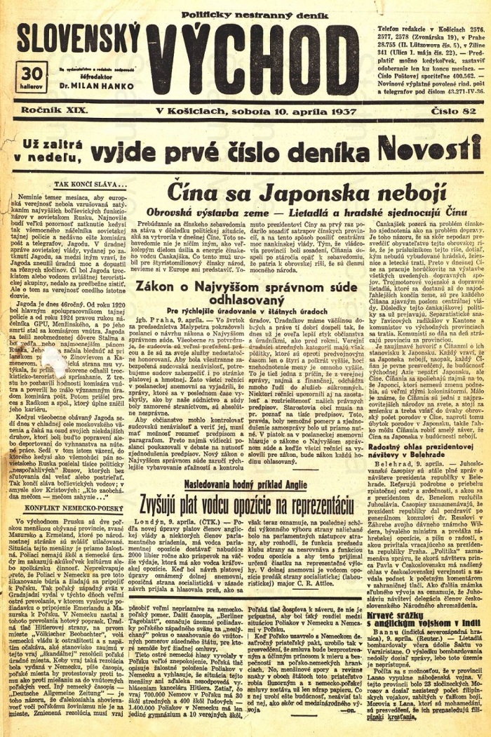 posledné číslo Slovenského východu a ďalší deň premiérové číslo „nového“ denníka Novosti