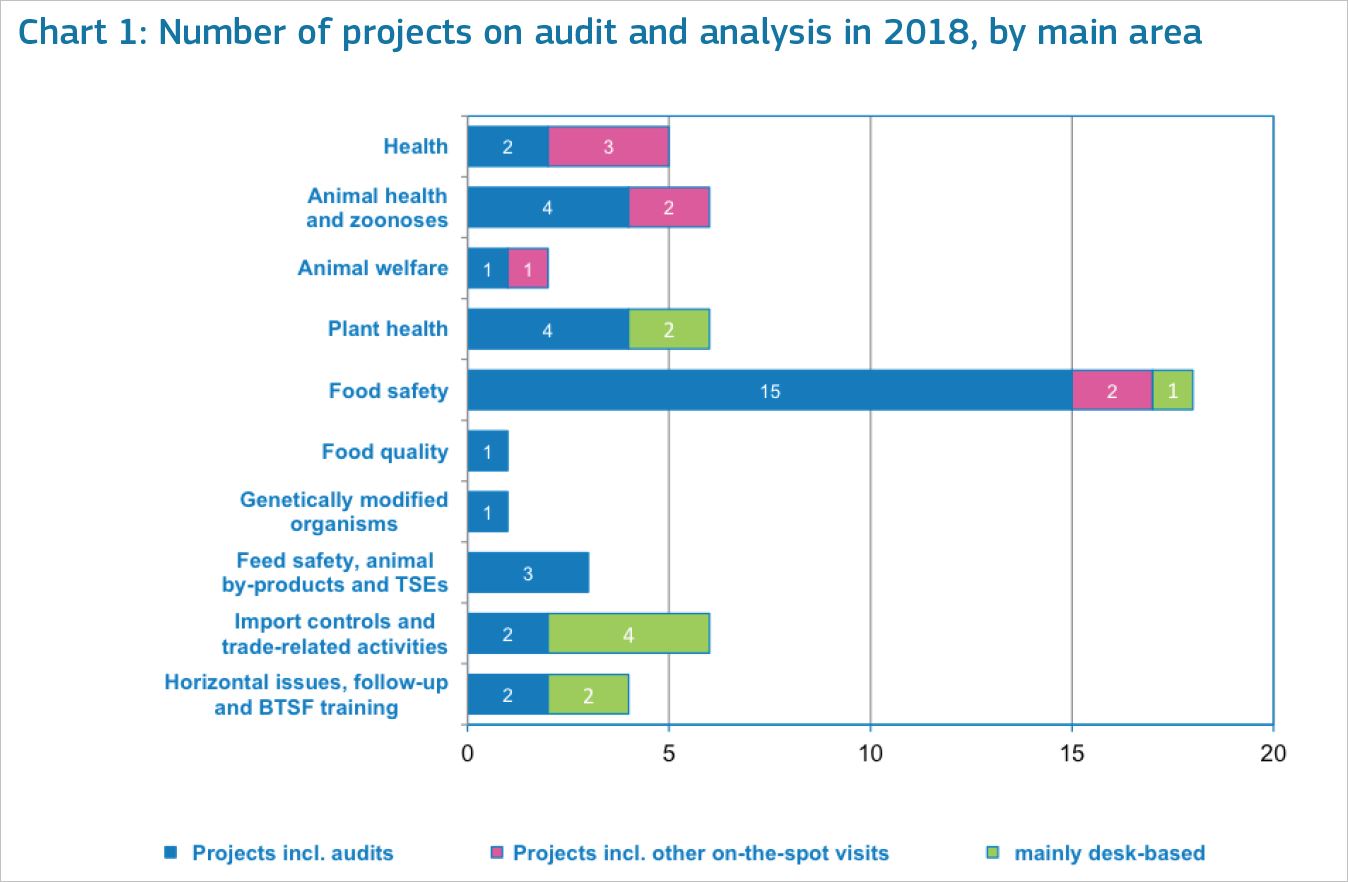 Chart 1: Number of projects on audit and analysis in 2018, by main area.