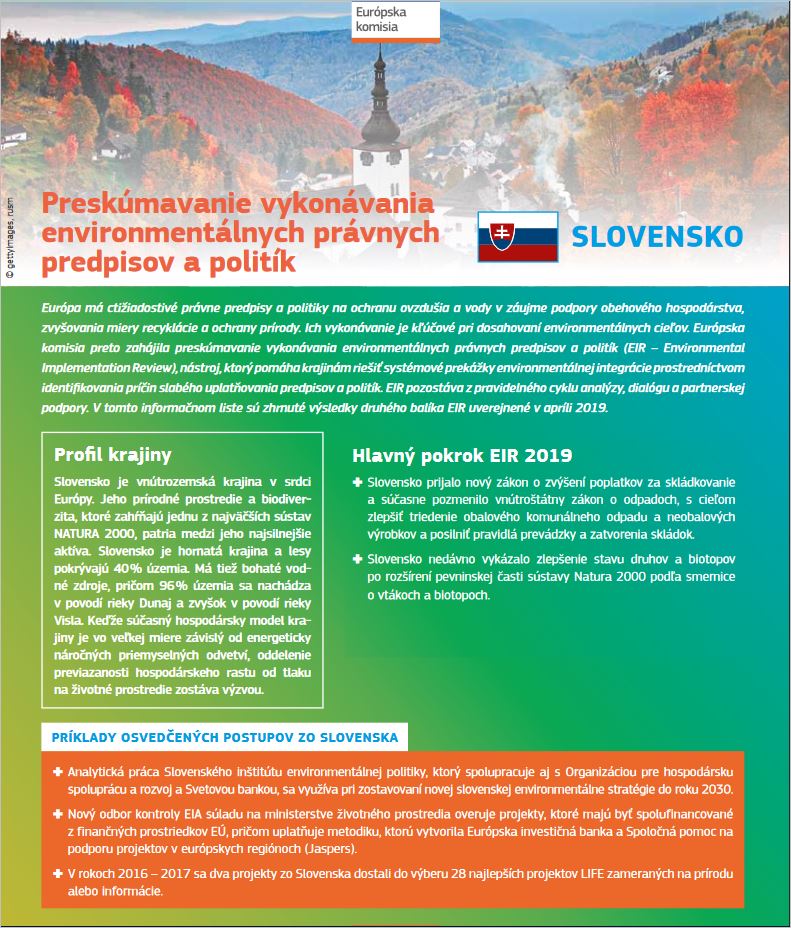 Slovensko: Preskúmavanie vykonávania environmentálnych právnych predpisov a politík